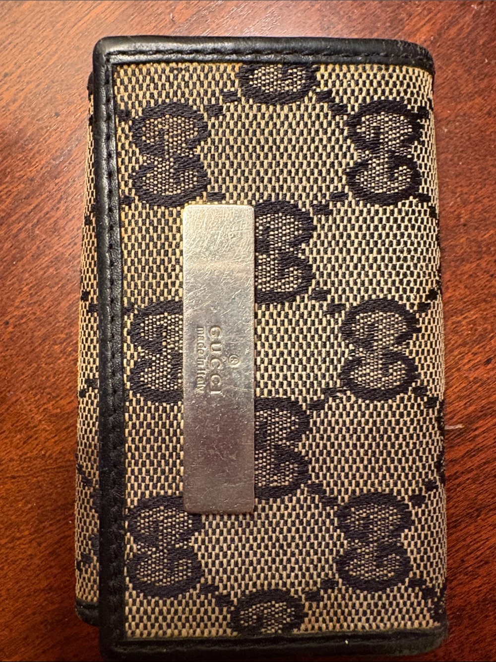 Gucci Brown and Black Monogram Canvas Key & Card Holder